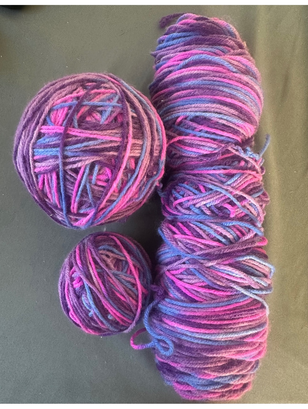 Purple, Blue and Pink Yarn Three Balls